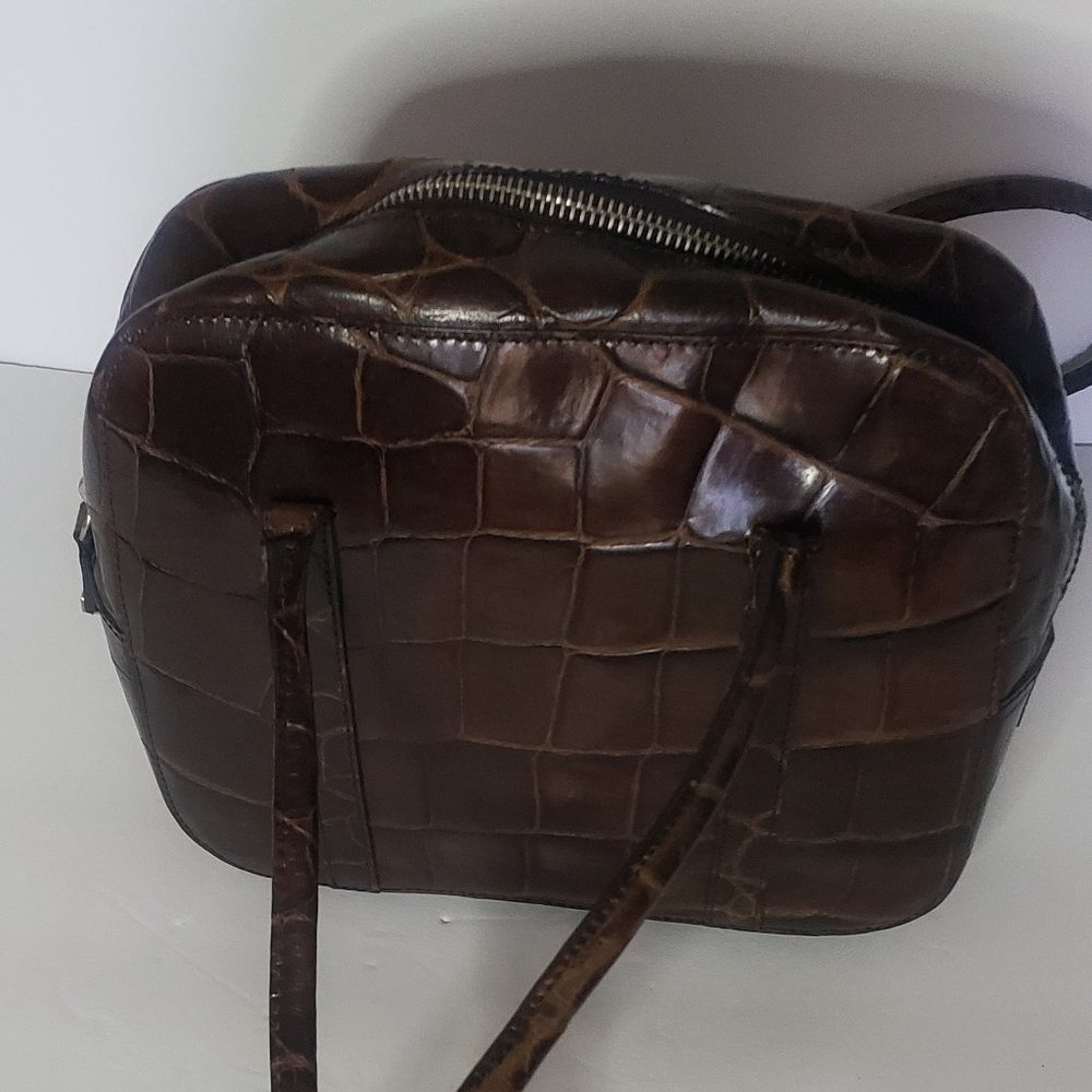 Vintage Joan & David Croc Embossed Shoulder  Leather Women  Purse